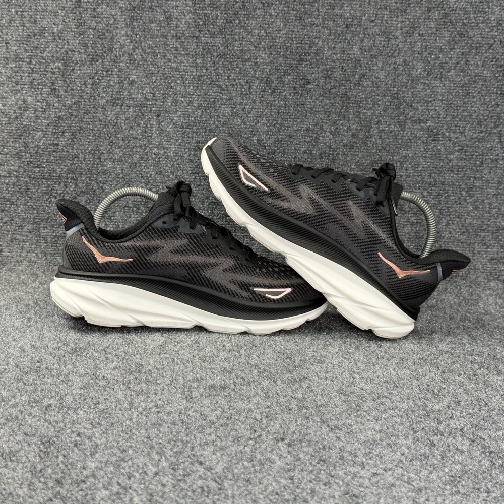 Hoka Clifton 9 Running Shoes Women's 8.5 Black Rose Gold Athletic Run Training - Picture 8 of 13